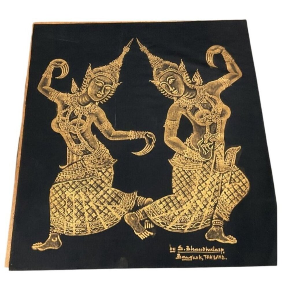 Acrylic on Fabric Thai Dancer Painting S. Bhaudhularp Signed‎ Gold NO FRAME